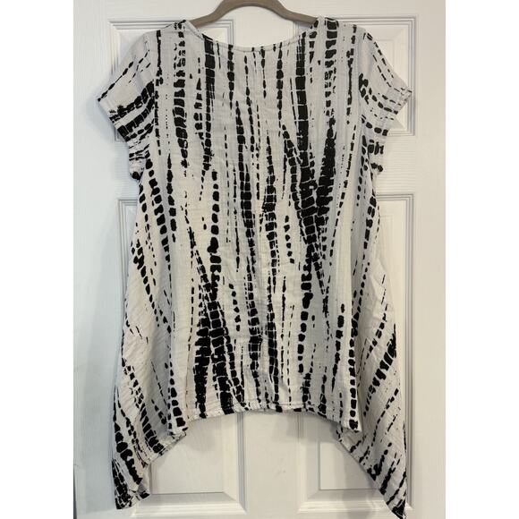 Bryn Walker Gauze Top XS Oversized Blk/Wht Boxy Asymmetric Lagenlook Artsy Boho - Picture 2 of 12